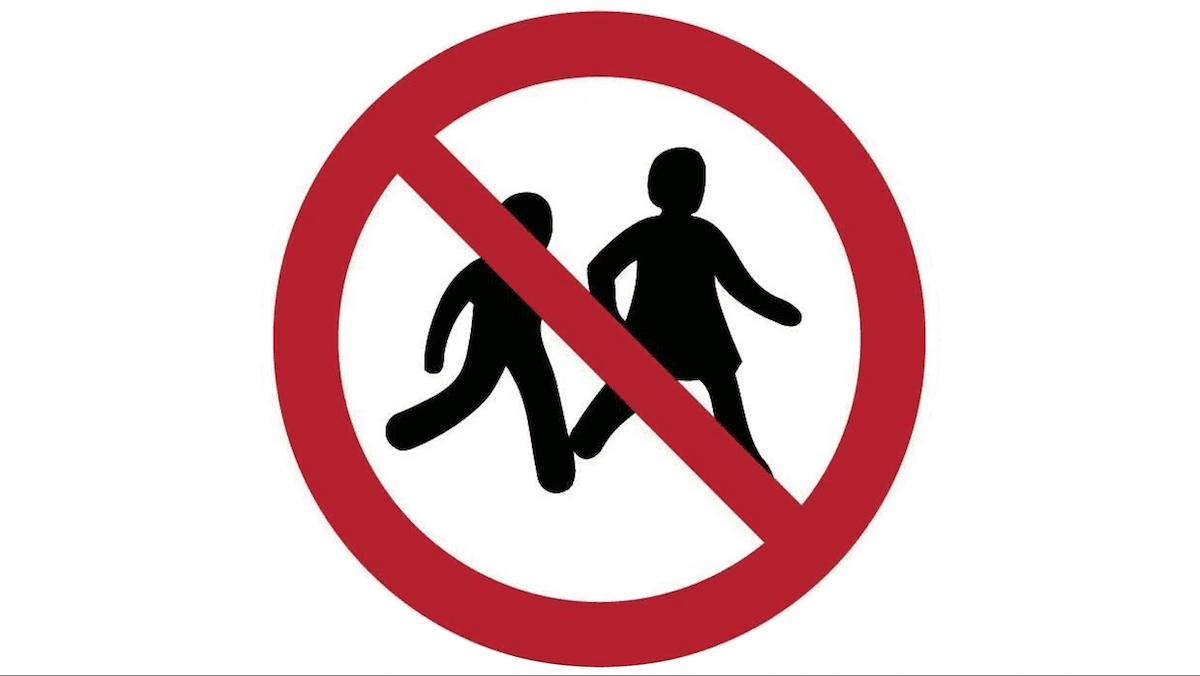 Icon of silhouettes of kids with a ban symbol, indicating limited chatbot use by teens.