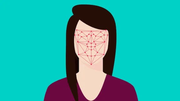 Illustration of a person with a face recognition system on the face