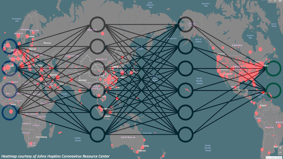 Neural network over a world map