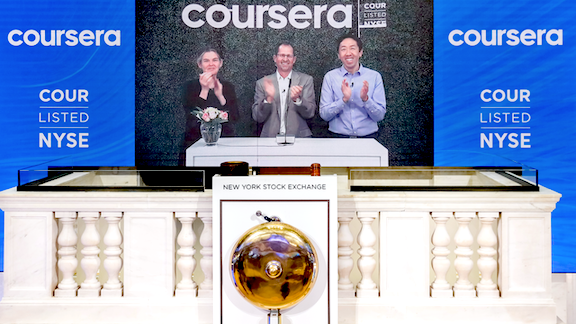 Celebration of Coursera being a publicly listed company