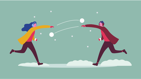 Illustration of two people playing a snowball fight