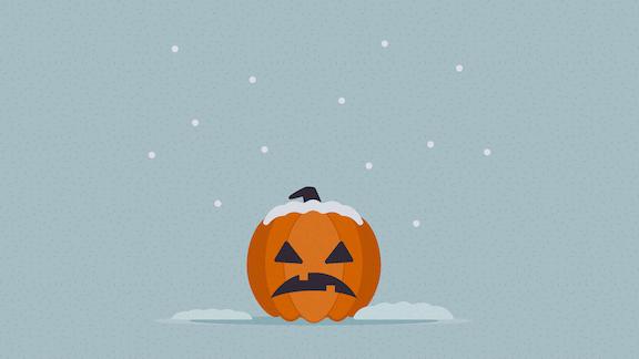 Illustration of a Halloween pumpkin covered in snow