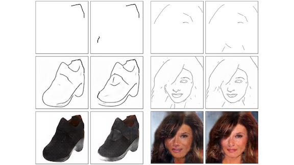 Examples of finished virtual pencil sketches (shoe and headshot)