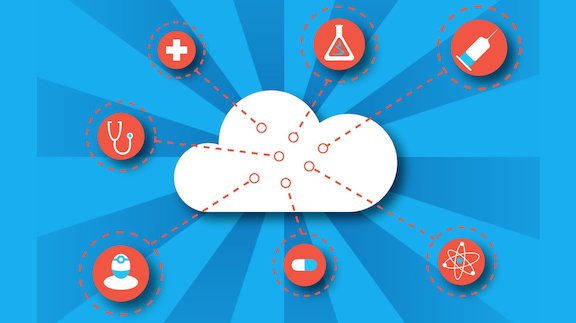 Illustration of health related icons connected to a cloud