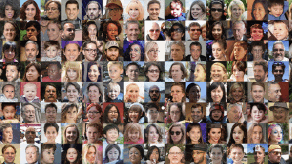 Dozens of different faces shown in a series of images