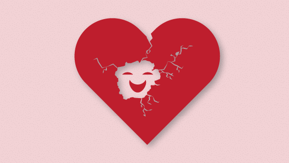 Illustration of a broken heart with a smirk in the middle
