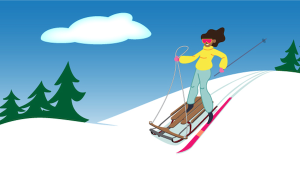 Illustration of a woman riding a sled