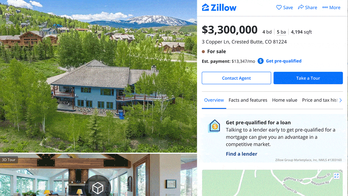 Animated image showing different Zillow listings