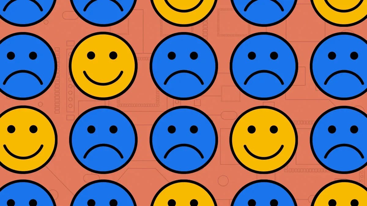 Happy yellow faces and sad blue faces 