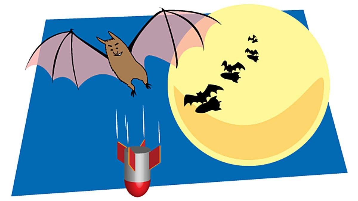 A group of bats throwing missiles from the night sky