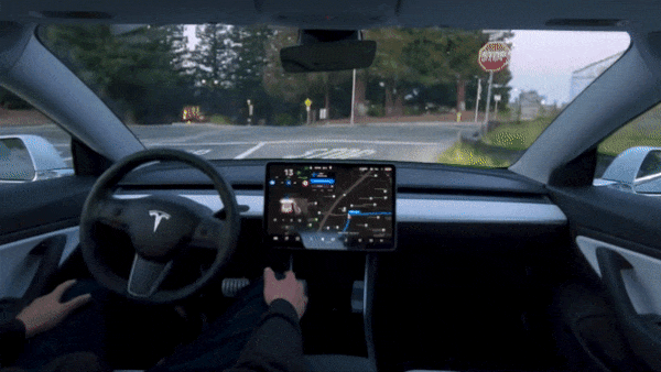 Inside of a Tesla car in motion