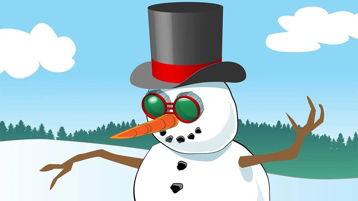 Illustration of a snowman with a top hat and glasses