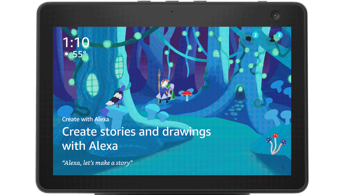 Different screenshots of Create with Alexa feature displayed on a tablet