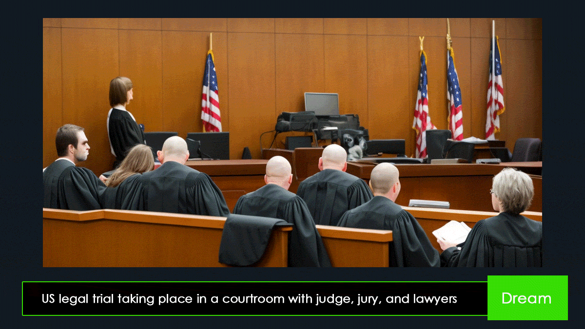 AI-generated images of legal trials taking place in courtrooms