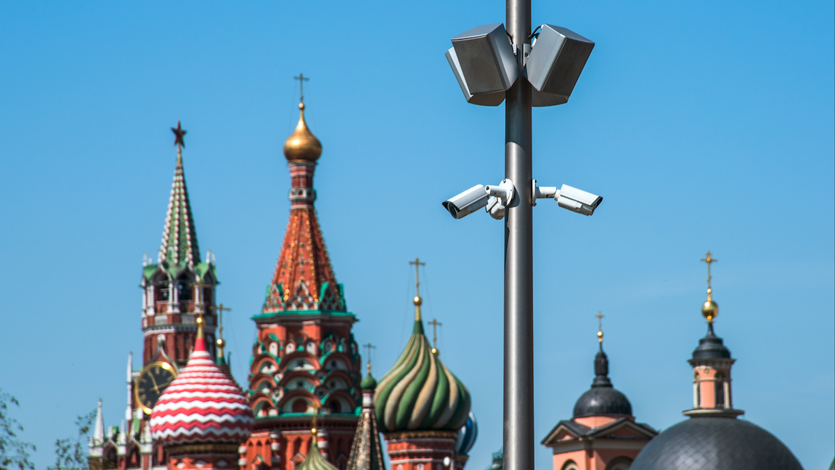 Security cameras somewhere around the Red Square in Moscow, Russia