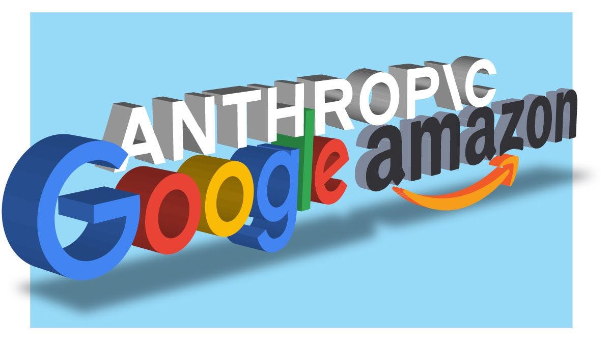 Anthropic logo on top of Google and Amazon logos