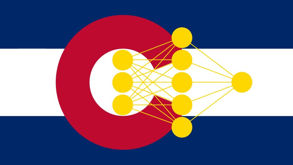 Colorado flag with a neural network over it