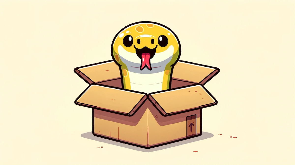 Illustration of a Python inside a cardboard box