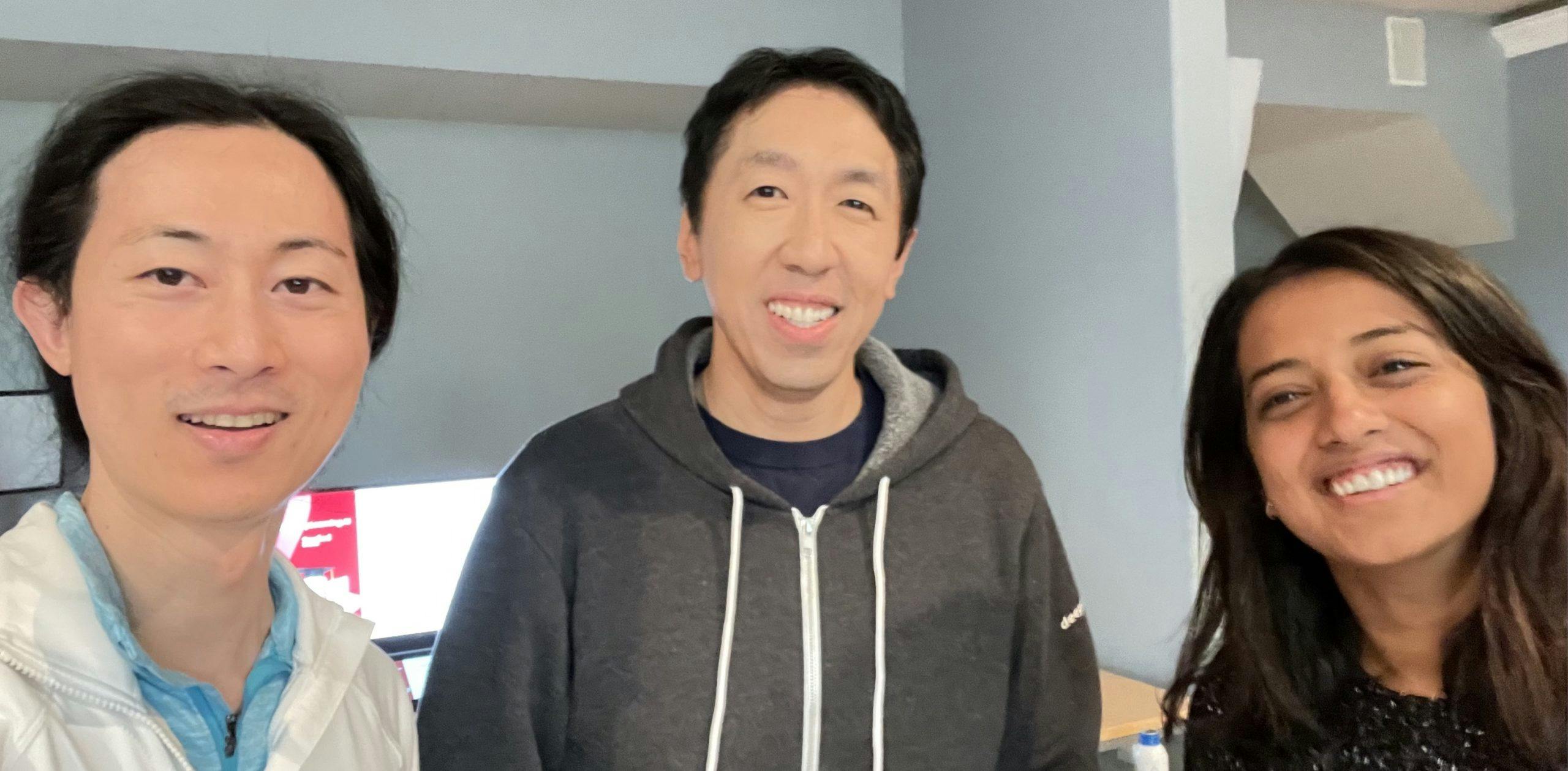 Eddy Shyu, Andrew Ng, and Aarti Bagul, who were part of the core team behind the new Machine Learning Specialization from DeepLearning.AI.